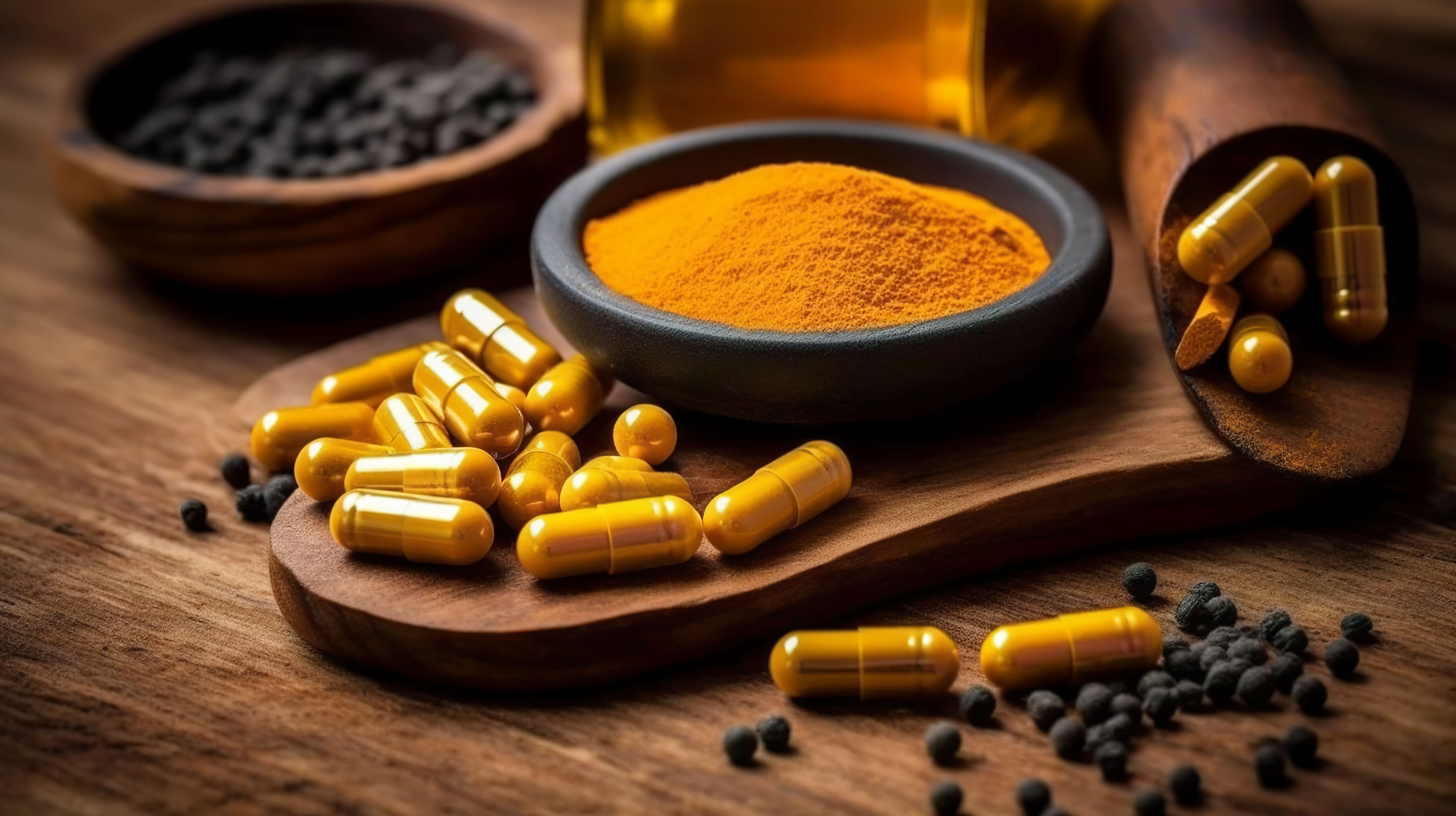 čierne korenie, kurkuma 