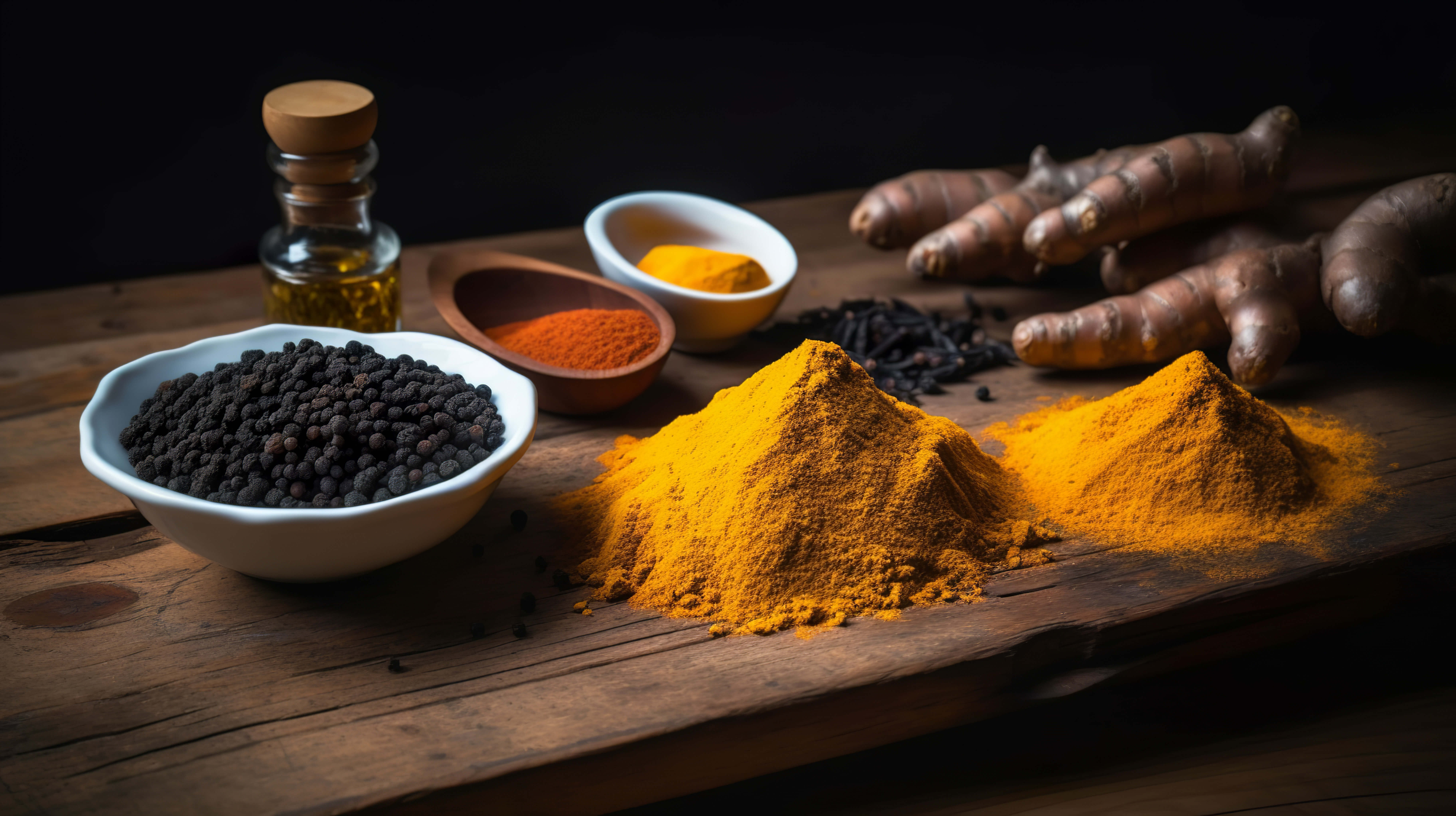 kurkuma, zázvor a čierne korenie 