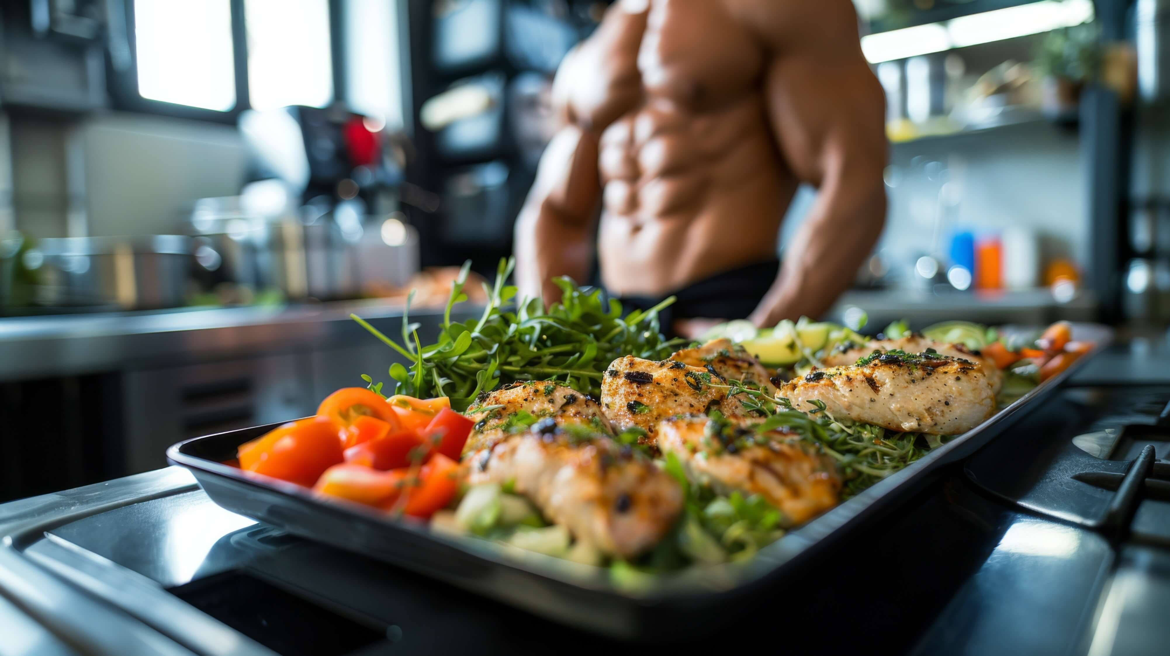 kulturista a zdravé, vyvážené jedlo 