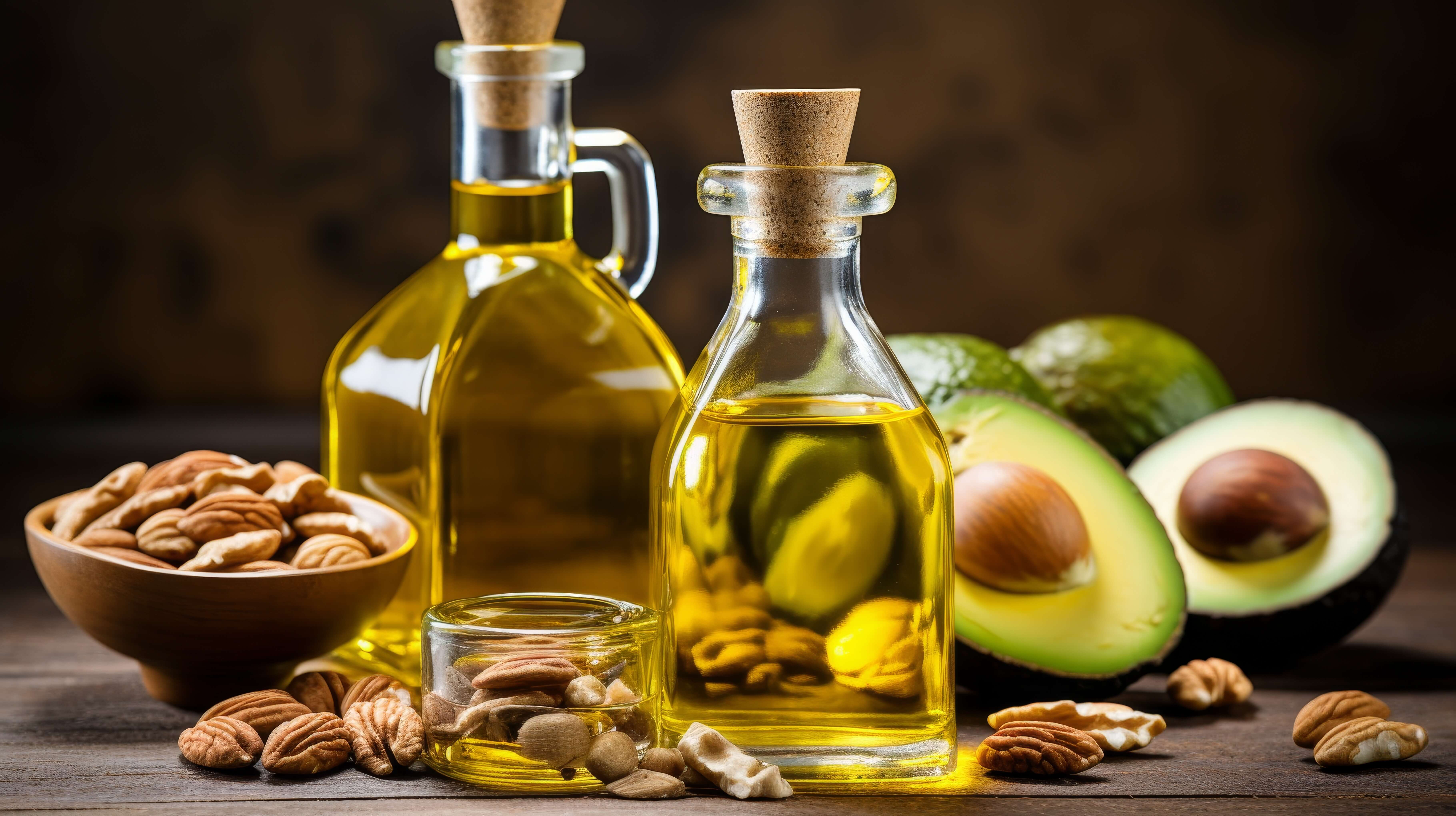 avokádo, orechy, olej 