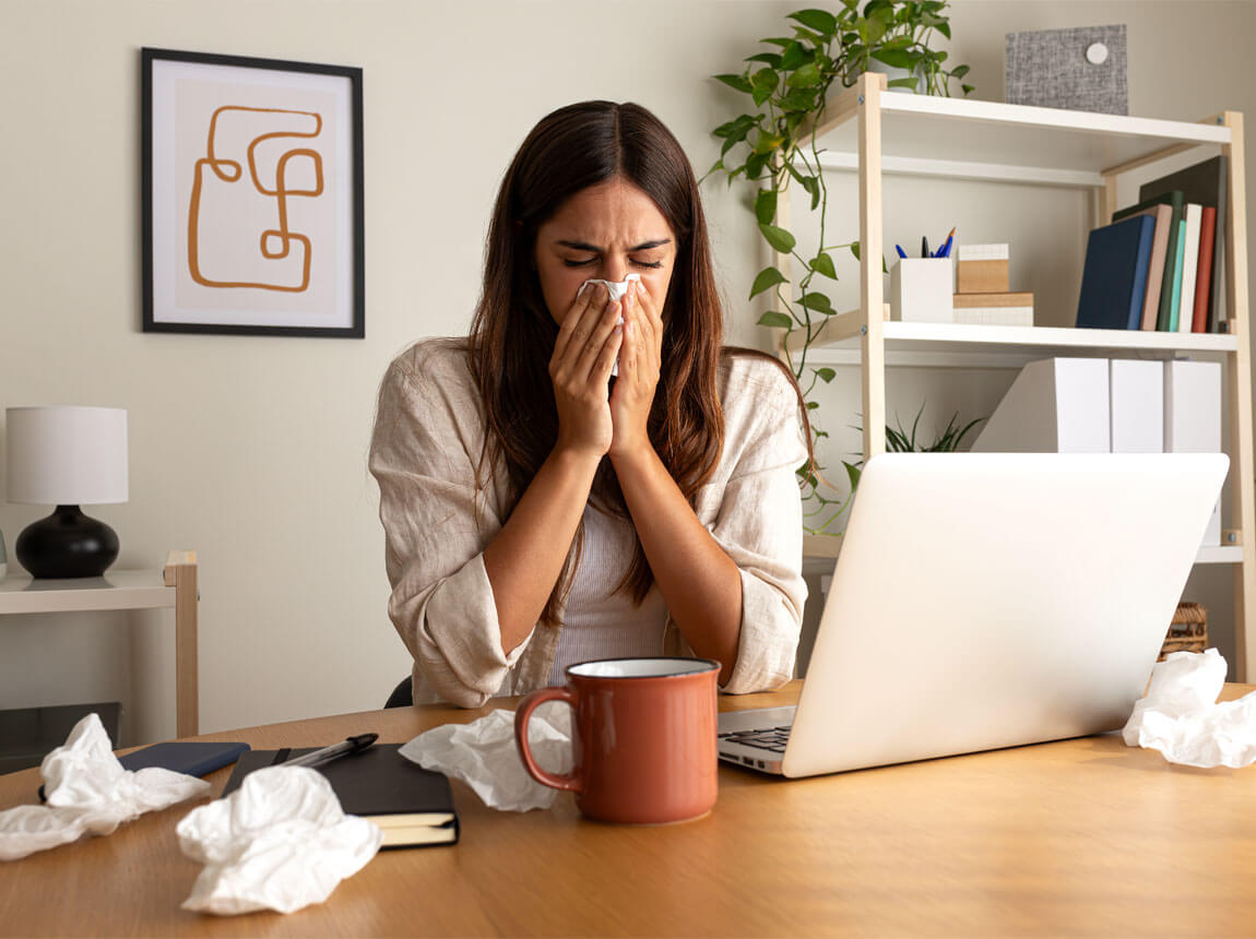 žena s prechladnutím