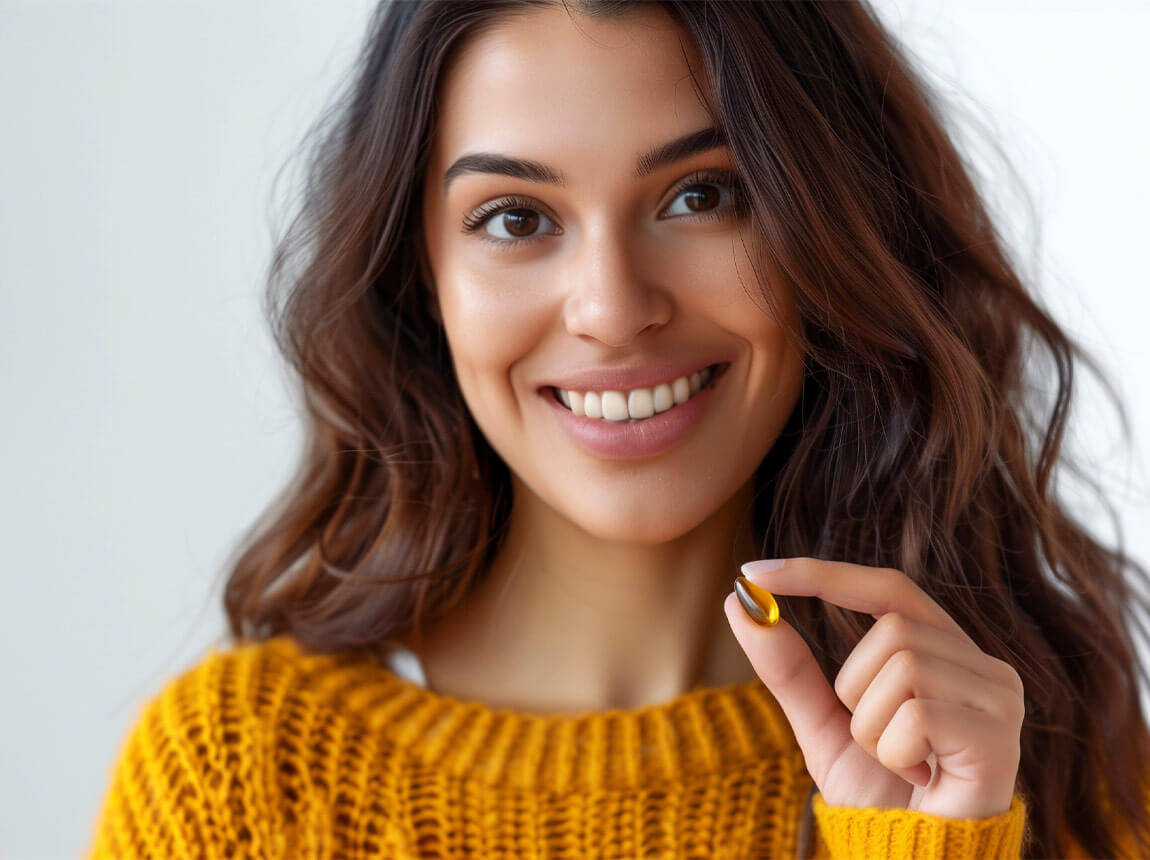 žena s vitam&iacute;nov&yacute;mi kapsulami 