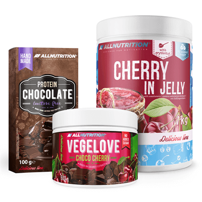 ALLNUTRITION CHERRY IN JELLY + VEGELOVE CHOCO CHERRY + PROTEIN CHOCOLATE